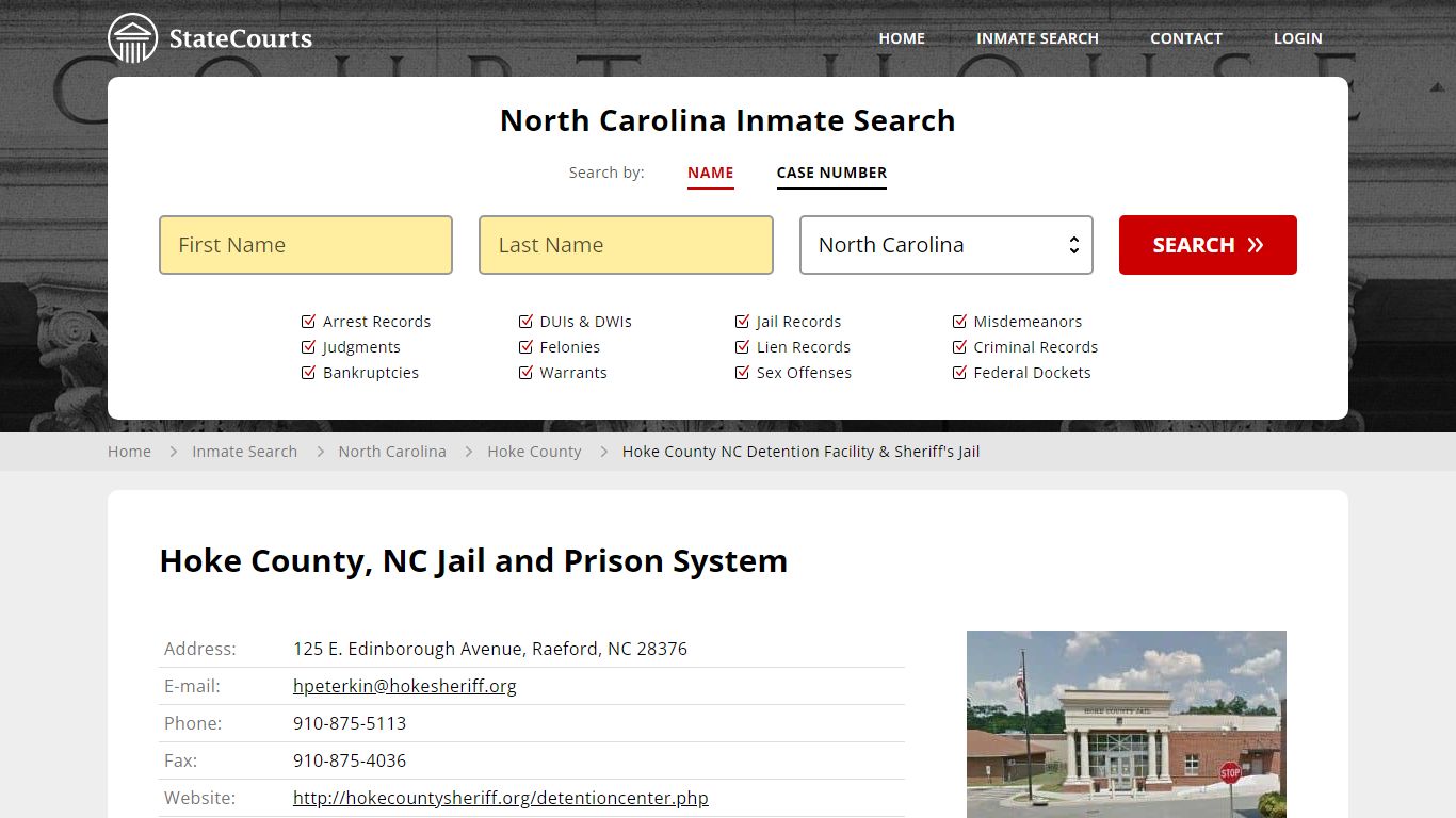Hoke County NC Detention Facility & Sheriff's Jail Inmate Records ...