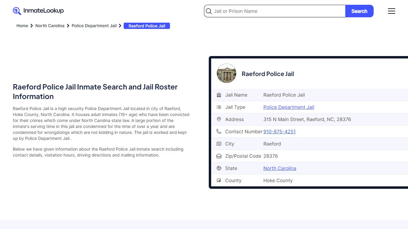 Raeford Police Jail (NC) Inmate Search North Carolina - Inmate Lookup
